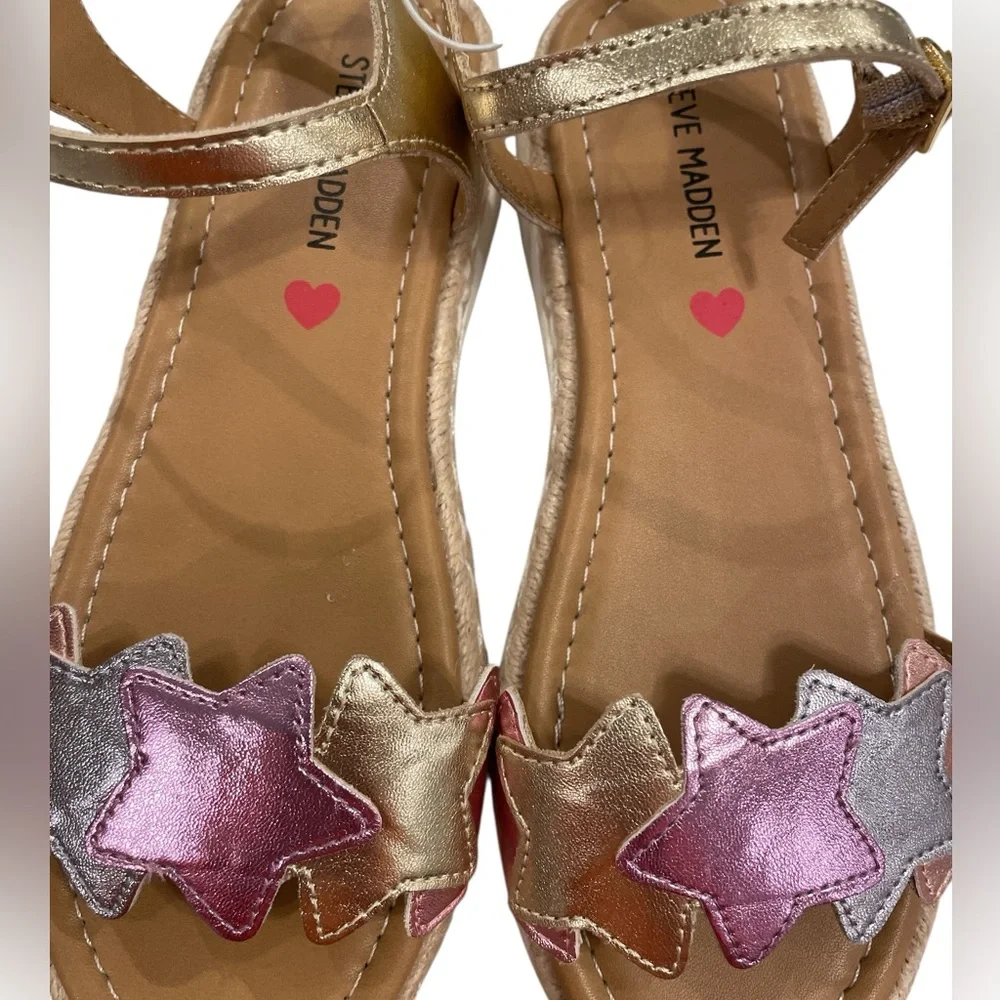Steve Madden Starlight Sandals Metallic Gold and Pastel Colors Big Girls Size 4M